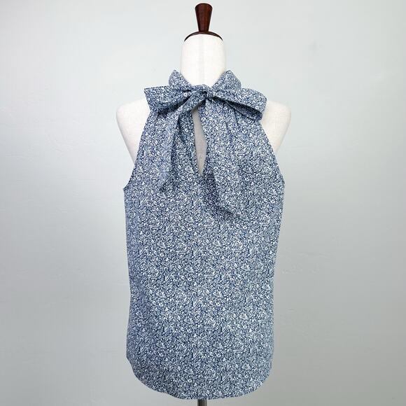 J. Crew Bow-Tie Back Blue Floral Cotton Sleeveless Halter Top NWT - Picture 5 of 8
